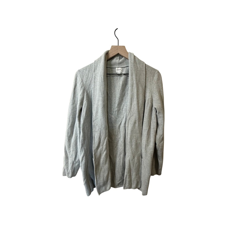 J.Crew Long Open Front Cardigan Gray Cotton Knit Cozy Minimalist Officecore